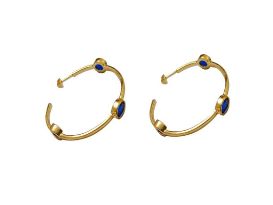 Lilianna Brass medium hoop Earrings - Avail in Sapphire - G x G Collective