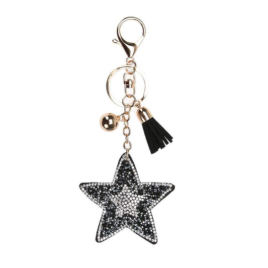 Black Leather & Suede Star key chain/bag chain - G x G Collective