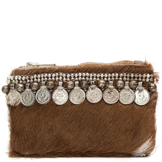 Brown Cow Hide Trim Coin Mini Clutch - G x G Collective