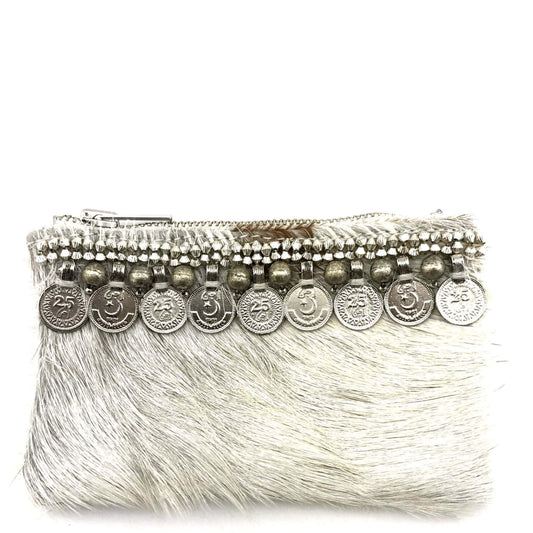 Cream Textured Cow Hide Mini Clutch - G x G Collective