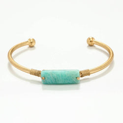 Katy Brass & Natural Stone Bangle - Avail in Rose Quartz, Grey Agate, Lapiz Lazuri, Green Aventurine & Clear Quartz - G x G Collective