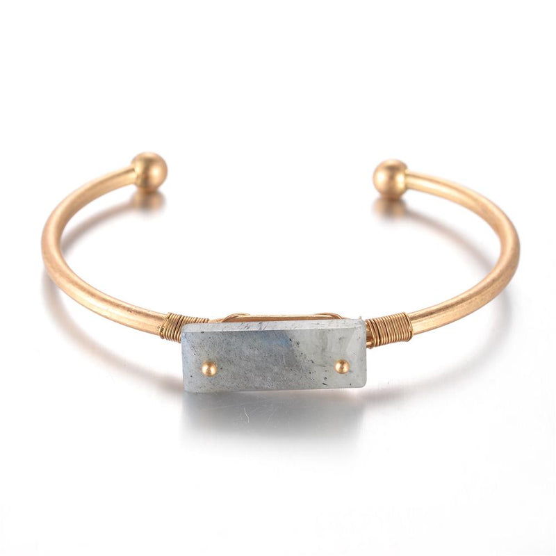 Katy Brass & Natural Stone Bangle - Avail in Rose Quartz, Grey Agate, Lapiz Lazuri, Green Aventurine & Clear Quartz - G x G Collective