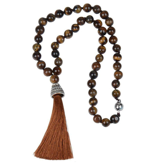 Natural Tigers Eye with silk tassel necklace - G x G Collective