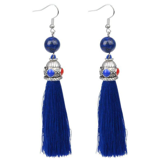 Silk Blue Tassel & Lava Stone Earrings - G x G Collective