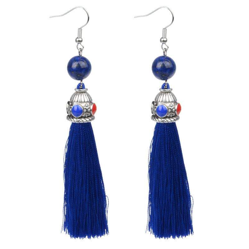 Silk Blue Tassel & Lava Stone Earrings - G x G Collective