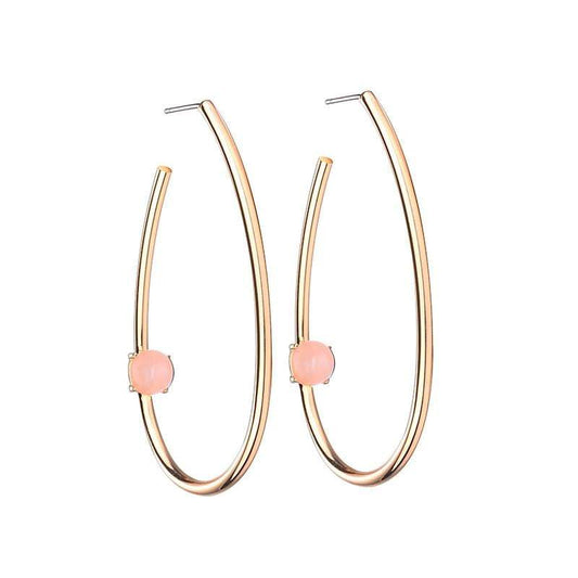 Tina Large Oval Brass Earrings with natural stone - Pink - G x G Collective