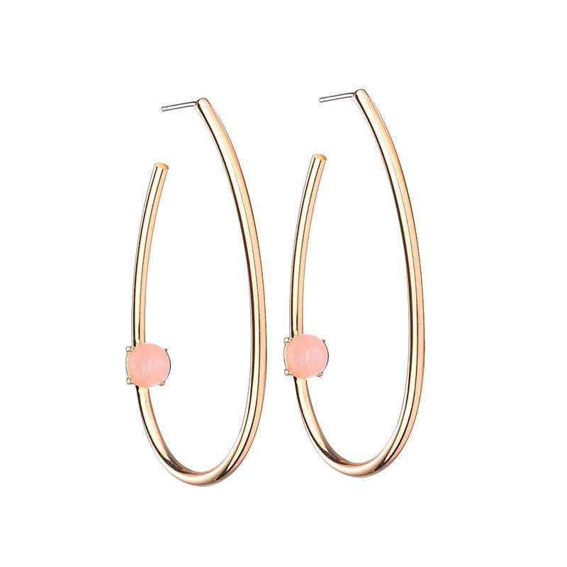 Tina Large Oval Brass Earrings with natural stone - Pink - G x G Collective